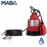 Motobomba sumergible para achique, AQUA PAK, serie BATTY, 38 lpm, paso de sólidos 1.7mm, 180watts, 12 vcd, descarga 1/2"