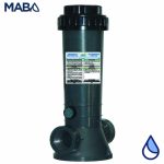 Clorador automático en línea de 2 Kg (8 pastillas) marca PANDA con válvula de control para una presión máxima de 50 PSI