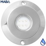 Lámpara LED para piscina, Deluxe, PANDA, blanco puro, 10 Watts, 12 Vcd, acero inoxidable 316, diámetro 3"